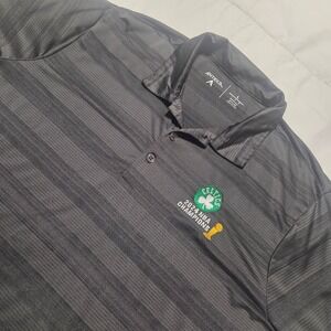 Antigua Boston Celtics 2024 NBA Champions Polo Shirt Mens Large Grey Striped L